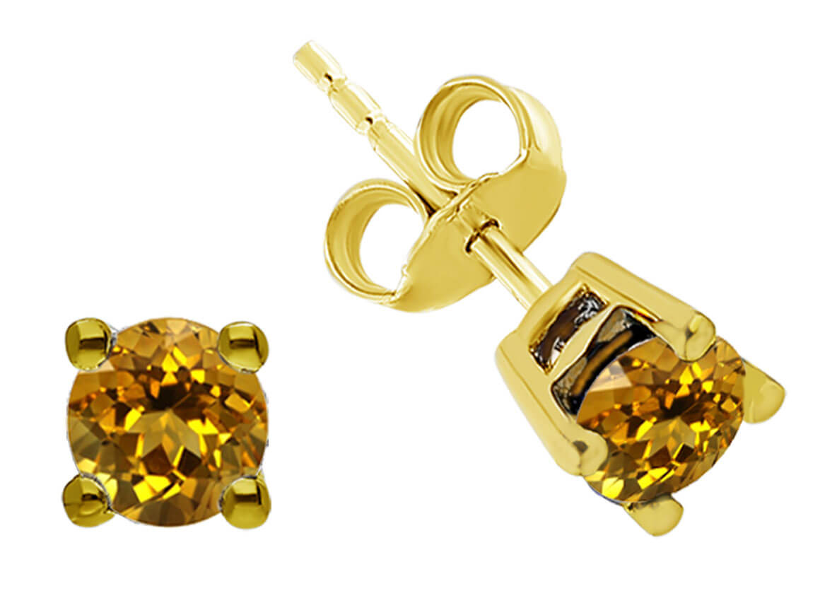 Clous d'oreilles solitaires avec 2 citrines en or jaune 585