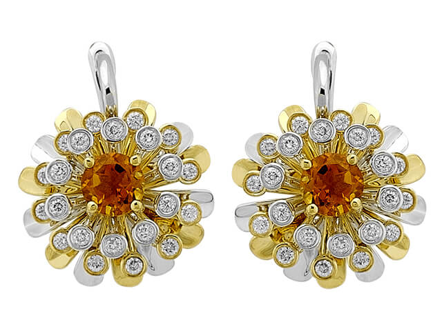 Floral citrine earrings with 44 lab-grown diamonds - 14K gold - high-quality Jewelry by Rosy Lab Diamonds