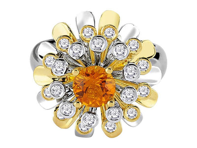 Eleganter Ring mit 22 rund geschliffenen Labor-Diamanten und 0,71 Karat rundem Sitrin