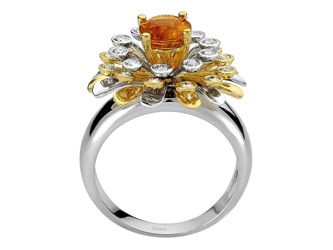 Eleganter Ring mit 22 rund geschliffenen Labor-Diamanten und 0,71 Karat rundem Sitrin