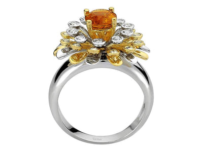 Eleganter Ring mit 22 rund geschliffenen Labor-Diamanten und 0,71 Karat rundem Sitrin