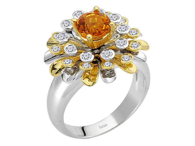 Eleganter Ring mit 22 rund geschliffenen Labor-Diamanten und 0,71 Karat rundem Sitrin