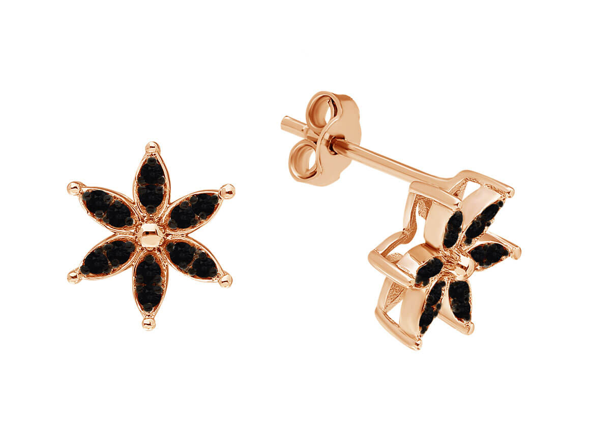 Clous d'oreilles Krokus avec 24 diamants de laboratoire noirs 0,13 carat en or rose 333‰