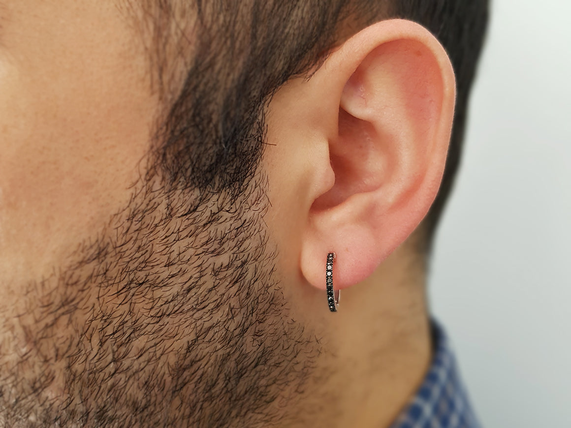 Créoles pour homme avec diamants noirs en Or Blanc 585 millièmes – Bijoux haut de gamme de Rosy Lab Diamonds
