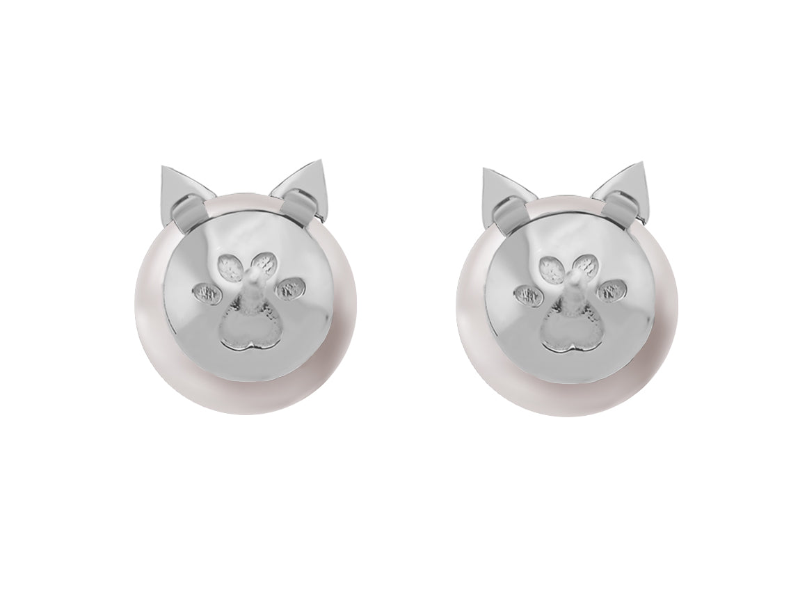 Siyah Pırlantalı İnci Kedi Küpeleri - 333 Ayar Altın | Eğlenceli Görünüm - Rosy Lab Diamonds'ın kaliteli Mücevherleri