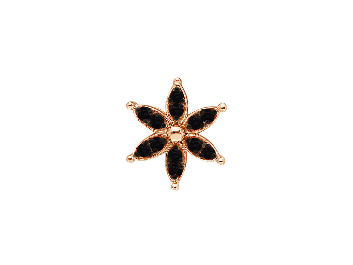 Clou d'oreille en forme de fleur avec 12 diamants de laboratoire noirs 0,07 carat en or rose 333