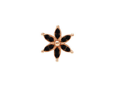 Clou d'oreille en forme de fleur avec 12 diamants de laboratoire noirs 0,07 carat en or rose 333