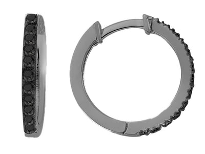 Créoles modernes avec 26 diamants de laboratoire noirs en or blanc 585