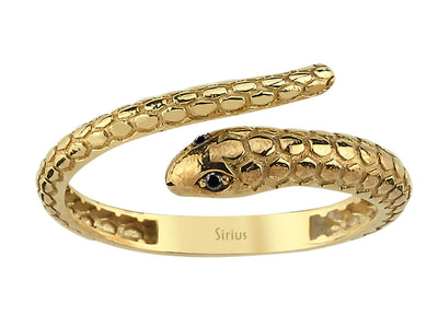 Bague serpent avec diamants de laboratoire noirs en or jaune