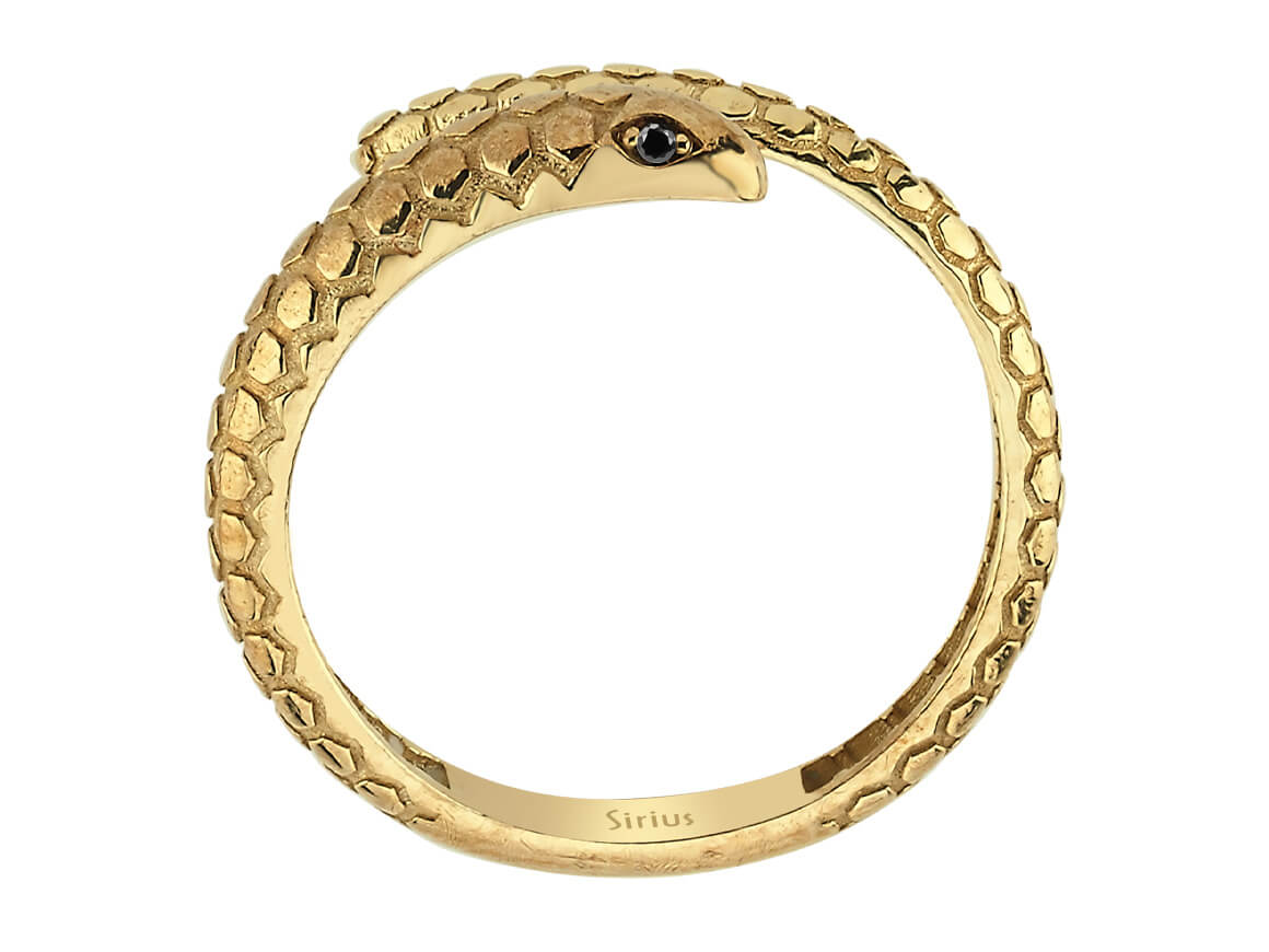 Schlangenring mit Schwarzen Labordiamanten aus 8K Gelbgold - Symbolisch & Ausdrucksstark - hochwertiger Schmuck von Rosy Lab Diamonds
