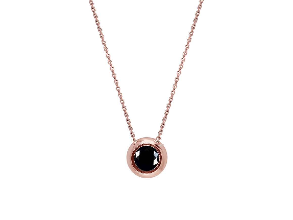 Collier solitaire avec diamant noir de 0,22 ct | Or Rose 14 K - Bijoux haut de gamme de Rosy Lab Diamonds
