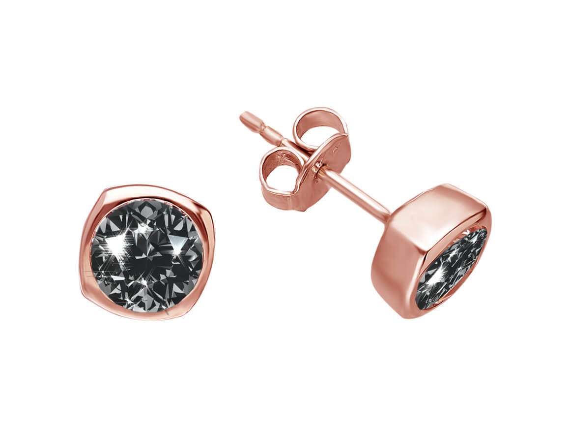 Clous d'oreilles solitaires avec diamants de laboratoire noirs en or rose 585