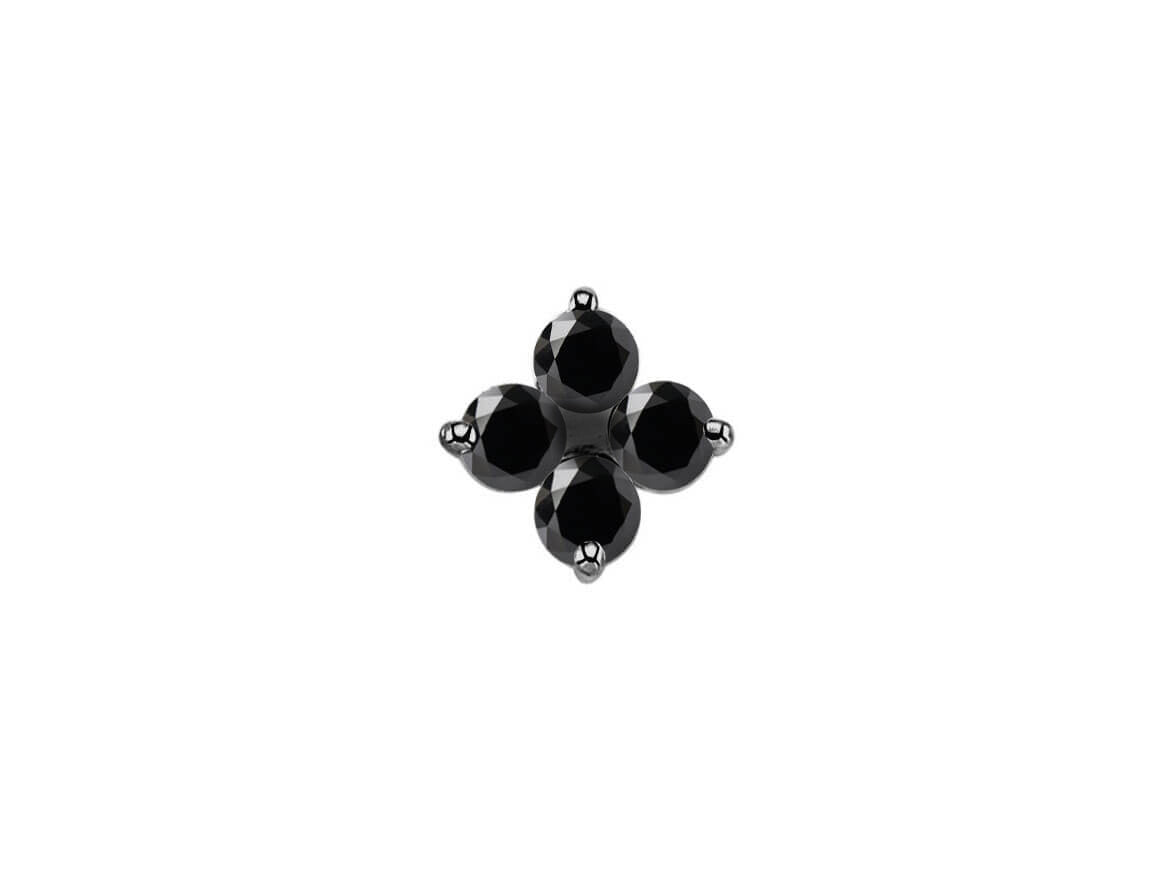 Boucles d'oreilles trèfle avec 4 diamants de laboratoire noirs 0,19 carat en or blanc 333‰