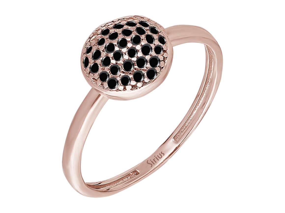 37 Yuvarlak Siyah Elmaslı Rose Altın Yüzük – 14K Pavé Ayar