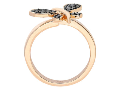 Dragonfly ring with black diamonds made of 8K rose gold