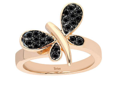 Dragonfly ring with black diamonds made of 8K rose gold