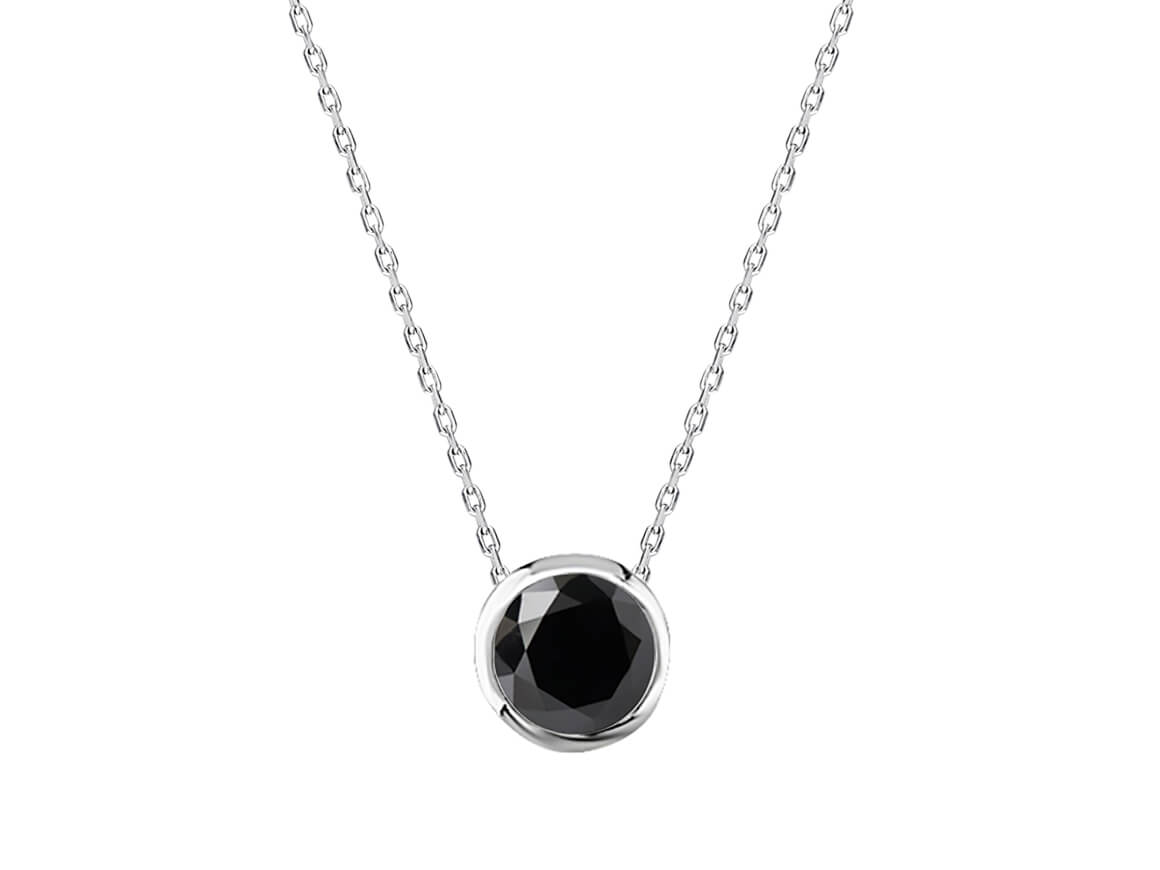Collier solitaire avec diamant de laboratoire noir – 0,28 ct – or blanc 14 carats