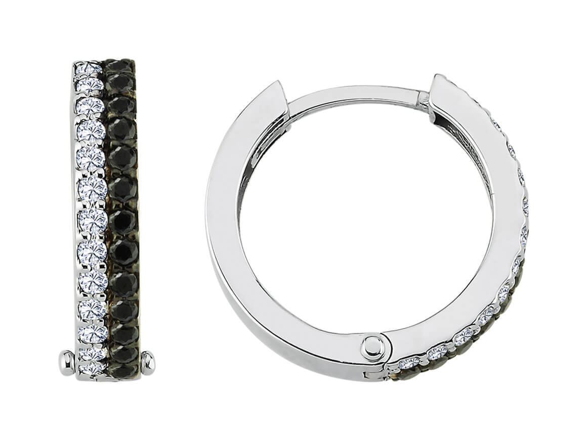 Créoles avec des diamants de laboratoire blancs et noirs en Or Blanc 585 millièmes – des Bijoux haut de gamme de Rosy Lab Diamonds