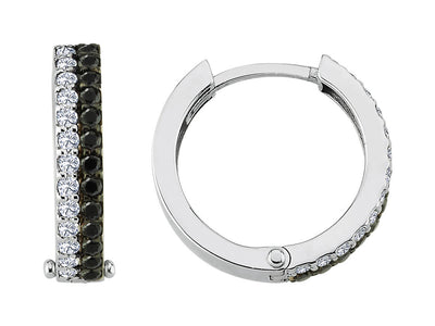 Créoles exclusives avec diamants de laboratoire blancs et noirs en or blanc 585