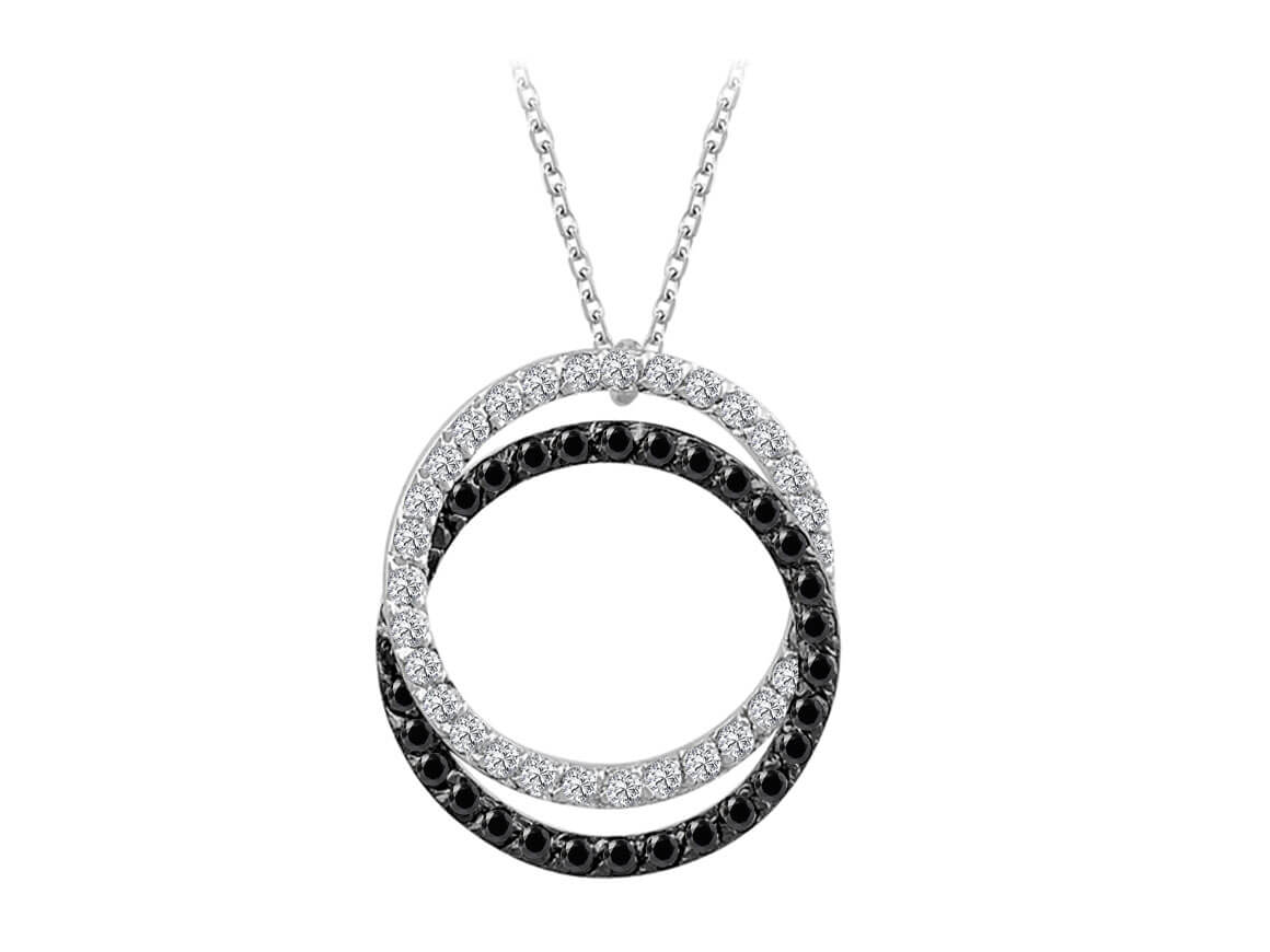 Exclusive double circle pendant with lab-grown white and black diamonds