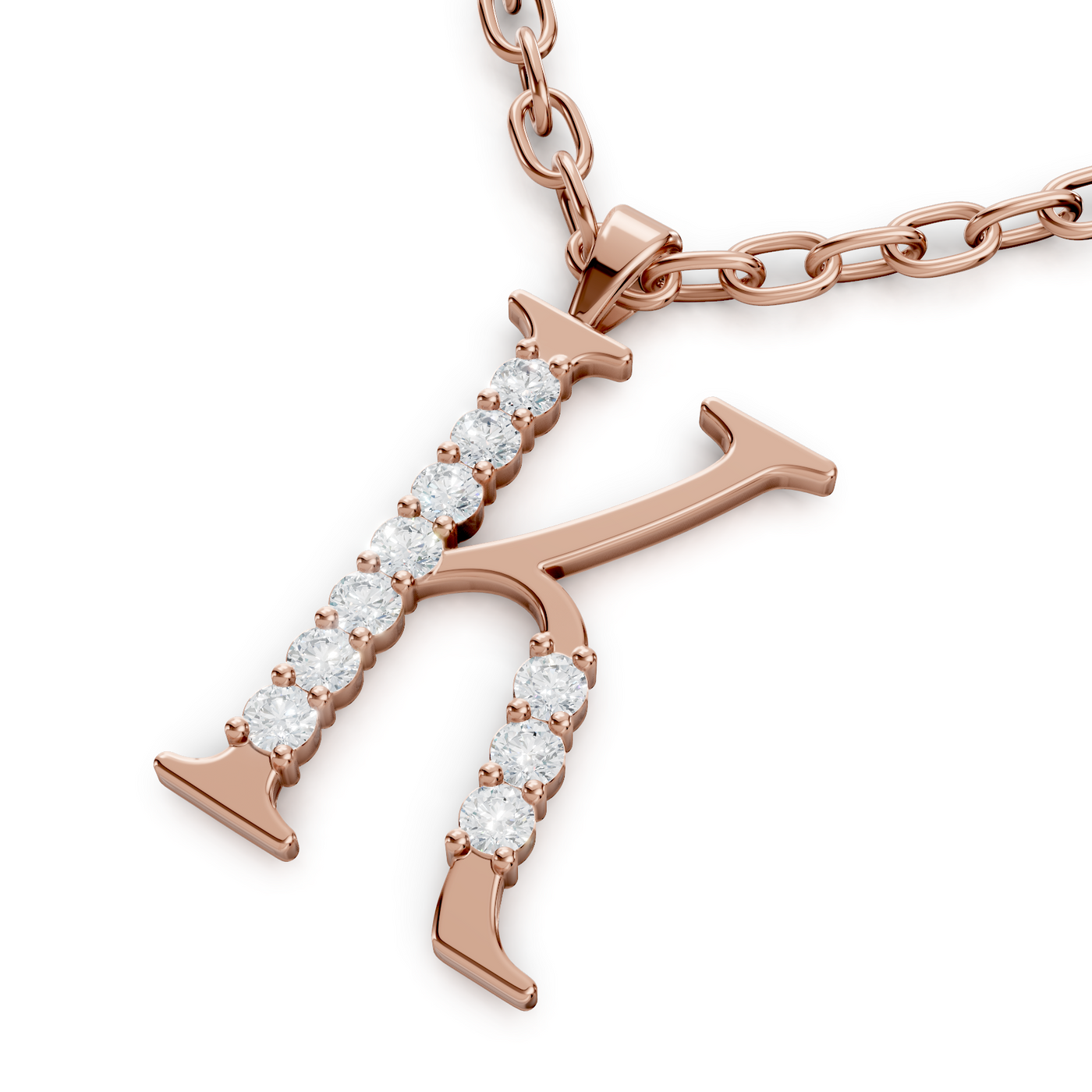 Buchstaben-Anhänger „K“ mit 4 Diamanten in 9K Roségold