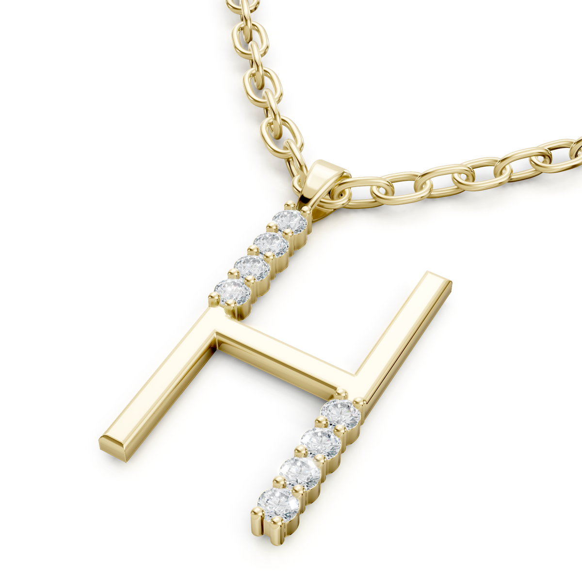 Anhänger H mit 6 Diamanten - 9K Gelbgold - hochwertiger Schmuck von Rosy Lab Diamonds
