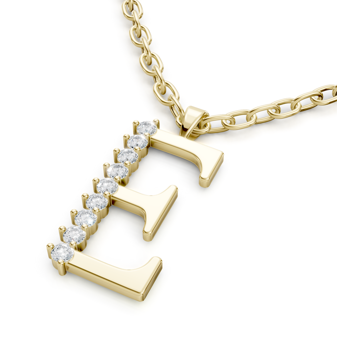 Buchstaben-Anhänger „E“ mit 8 Diamanten in 9K Gelbgold