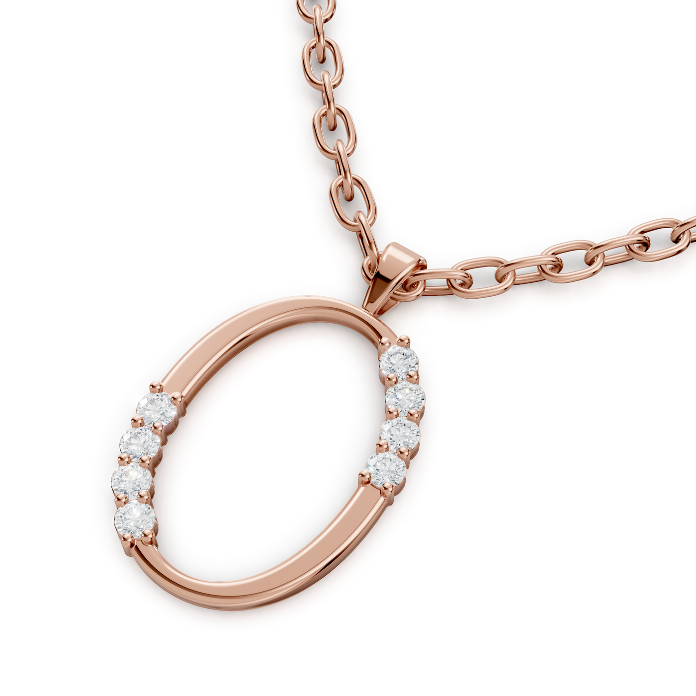 Buchstaben-Anhänger „O“ mit 5 Diamanten in 9K Roségold