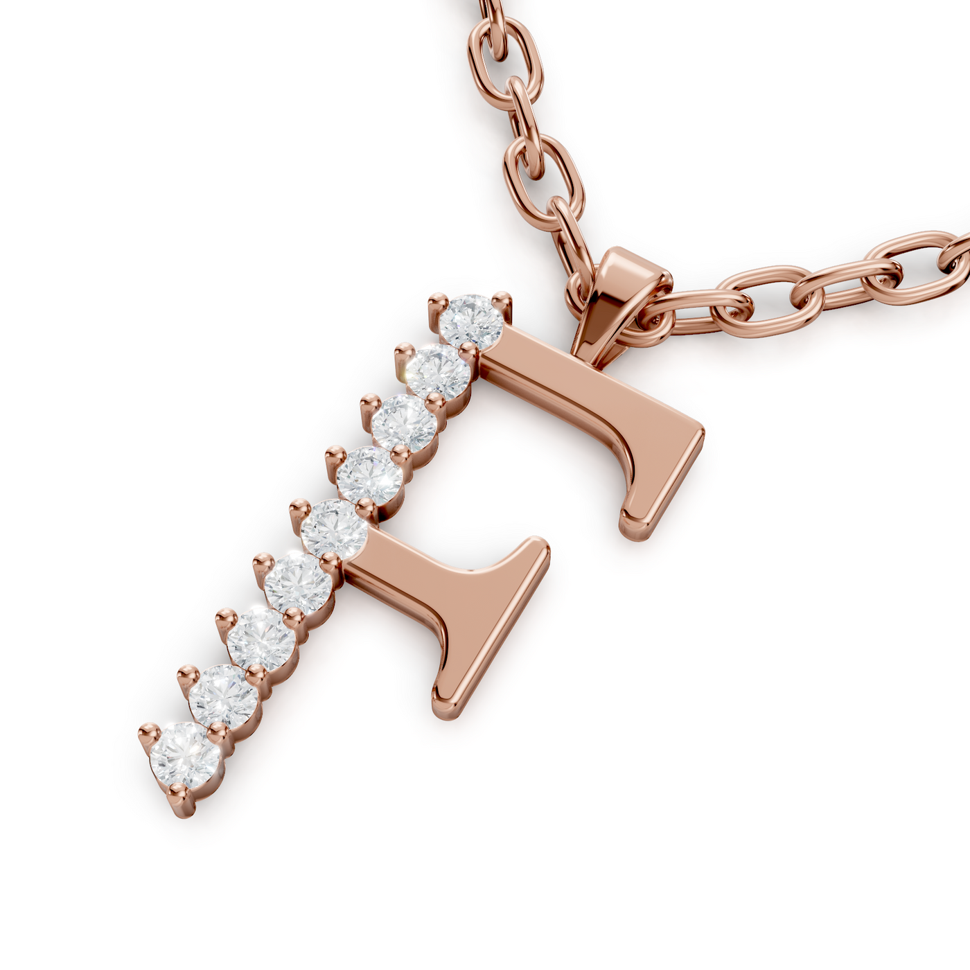 Buchstaben-Anhänger „F“ mit 8 Diamanten in 9K Roségold