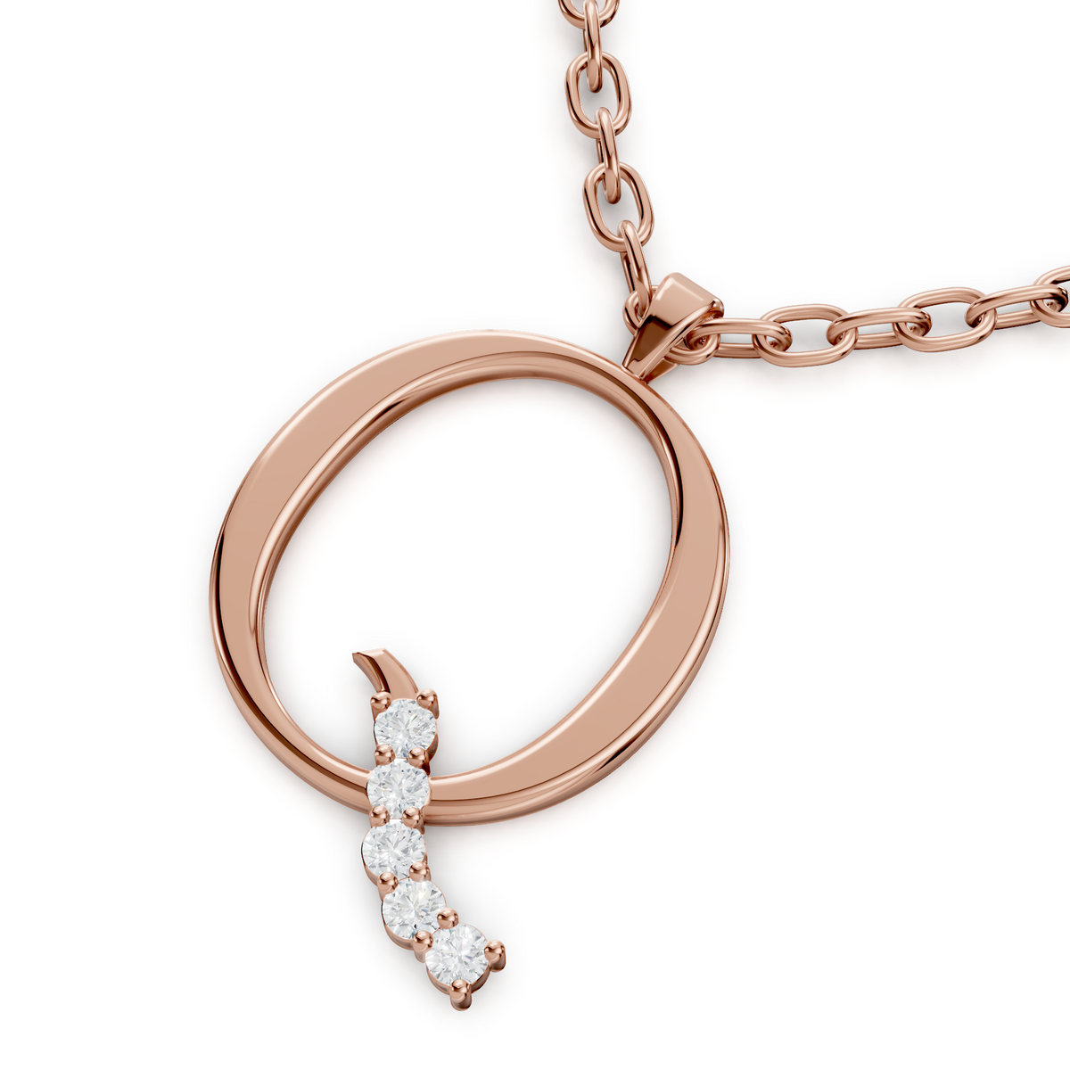 Anhänger Q mit 3 Diamanten – 8K Rosegold – hochwertiger Schmuck von Rosy Lab Diamonds
