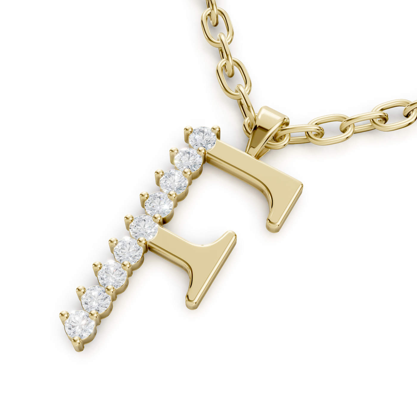 Buchstaben-Anhänger „F“ mit 8 Diamanten in 9K Gelbgold