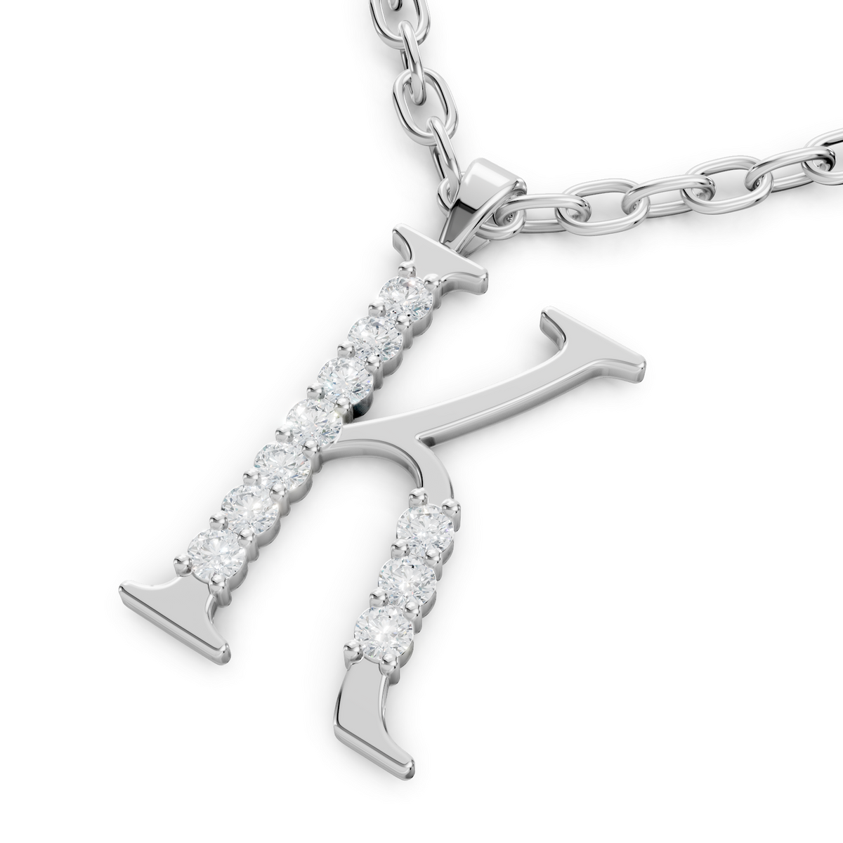 Anhänger K mit 5 Diamanten – 9K Weissgold – hochwertiger Schmuck von Rosy Lab Diamonds