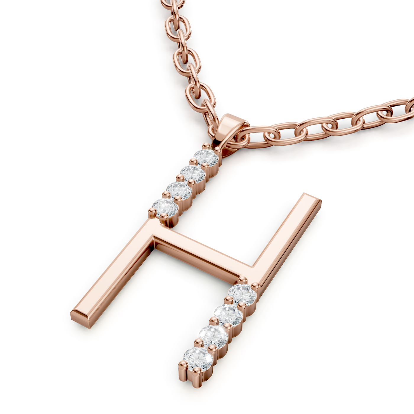 Buchstaben-Anhänger „H“ mit 6 Diamanten in 9K Roségold