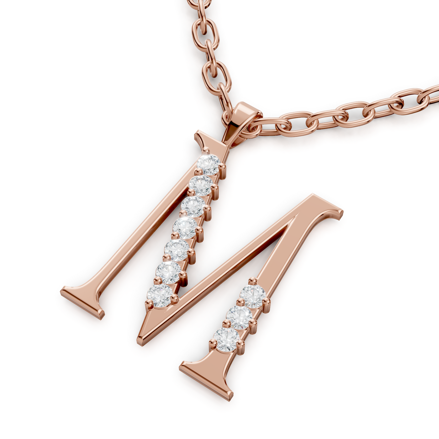 Buchstaben-Anhänger „M“ mit 6 Diamanten in 9K Roségold