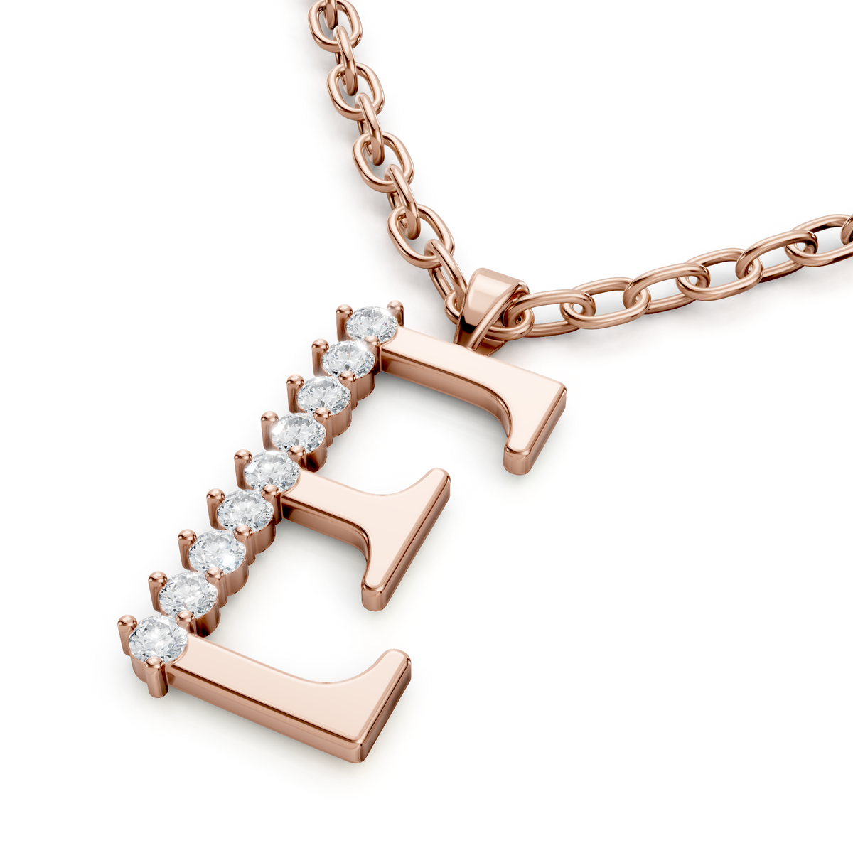 Pendant E with 8 Diamonds - 9K Rose Gold - high-quality Jewelry from Rosy Lab Diamonds