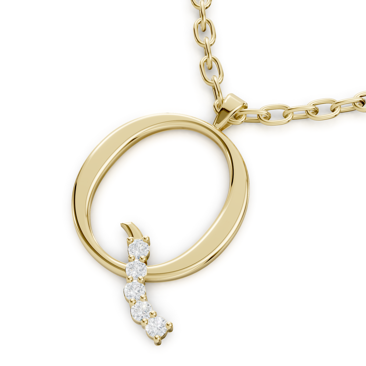 قلادة متدلية Q مع 3 ألماسات - ذهب أصفر عيار 8 قيراط - مجوهرات فاخرة من Rosy Lab Diamonds