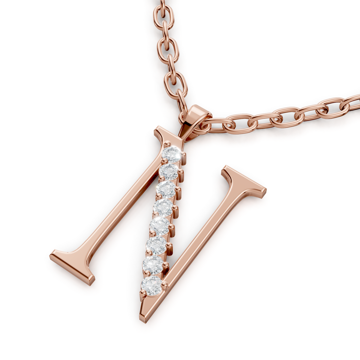 Anhänger N mit 3 Diamanten - 8K Rosegold - hochwertiger Schmuck von Rosy Lab Diamonds