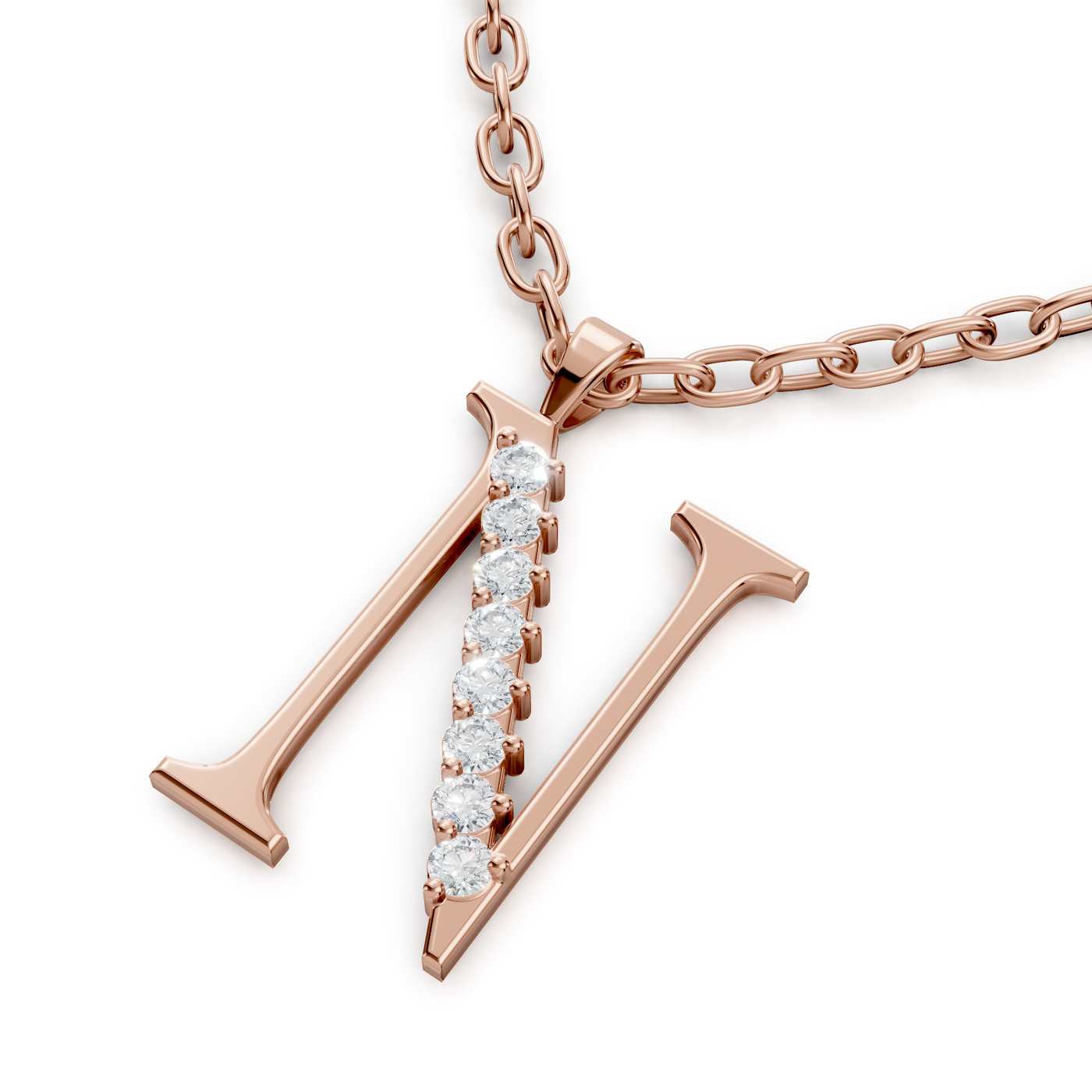 Buchstaben-Anhänger „N“ mit 3 Diamanten in 9K Roségold