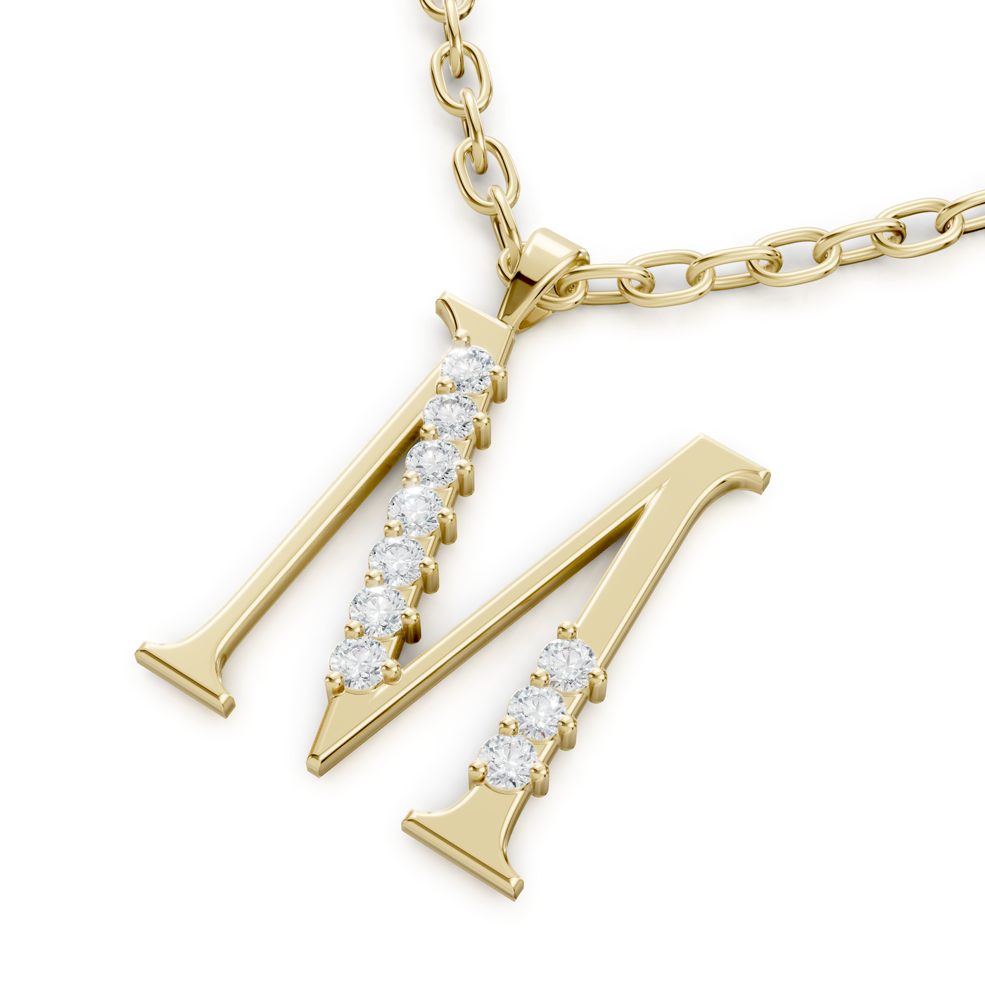 Buchstaben-Anhänger „M“ mit 6 Diamanten in 9K Gelbgold