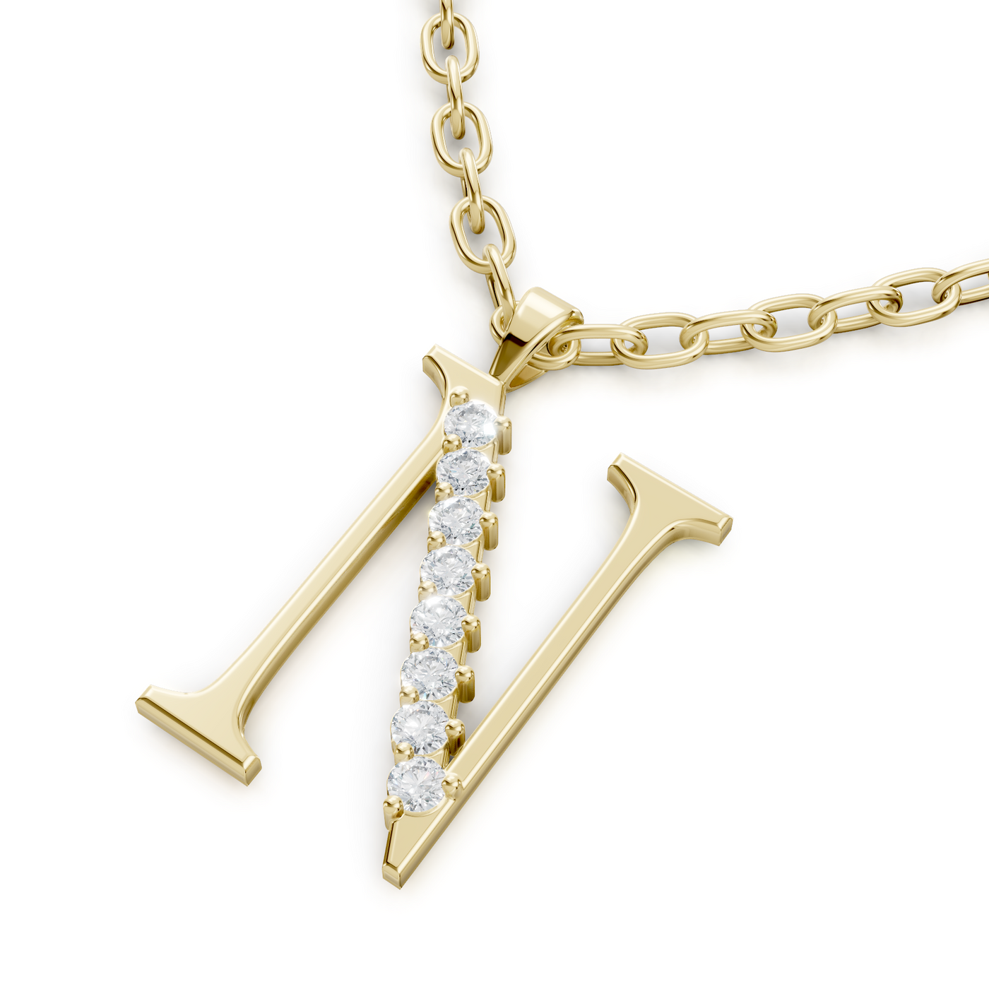 Buchstaben-Anhänger „N“ mit 3 Diamanten in 9K Gelbgold