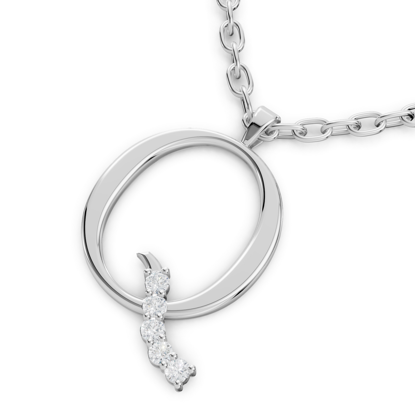 Buchstaben-Anhänger „Q“ mit 3 Diamanten in 9K Weißgold