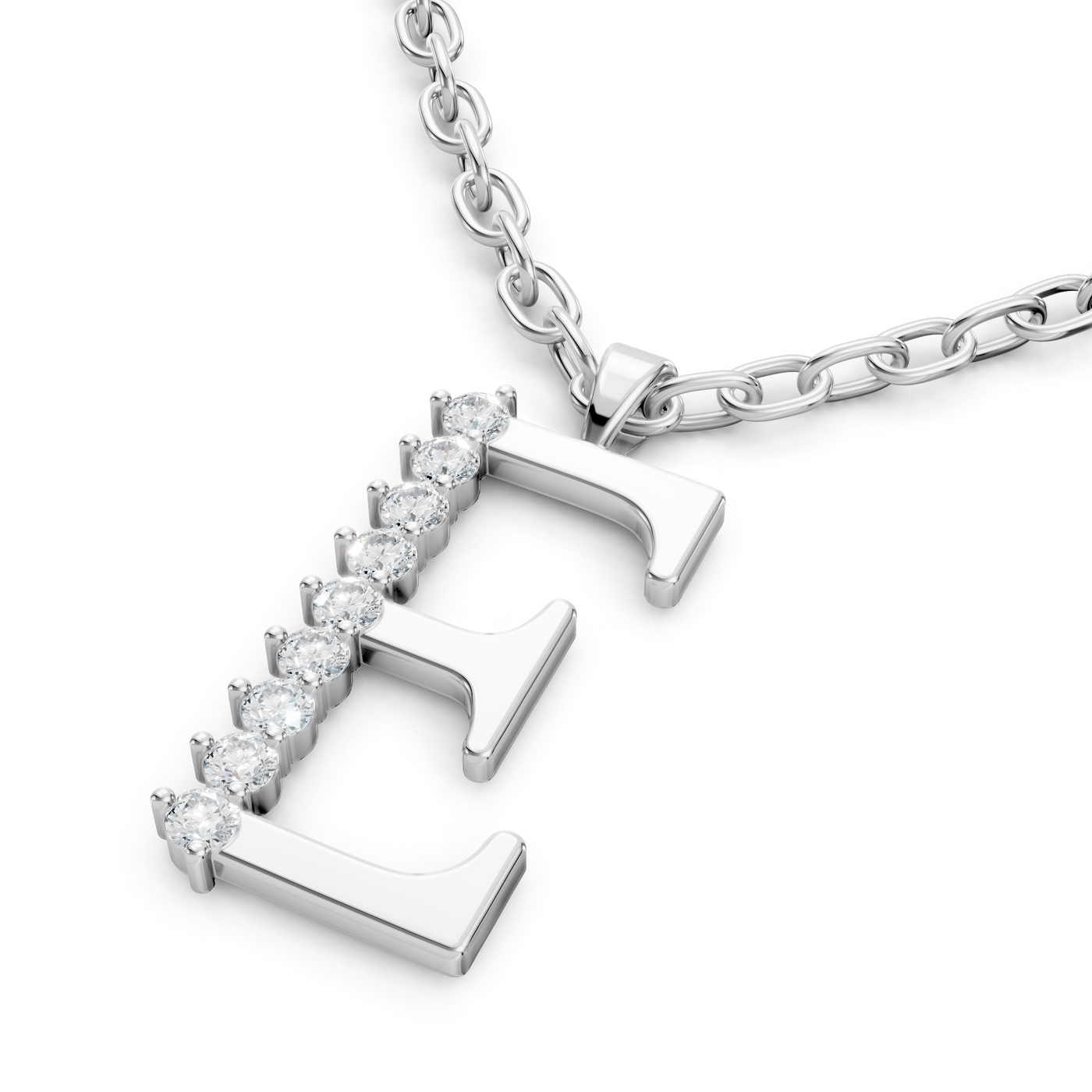 Buchstaben-Anhänger „E“ mit 8 Diamanten in 9K Weißgold