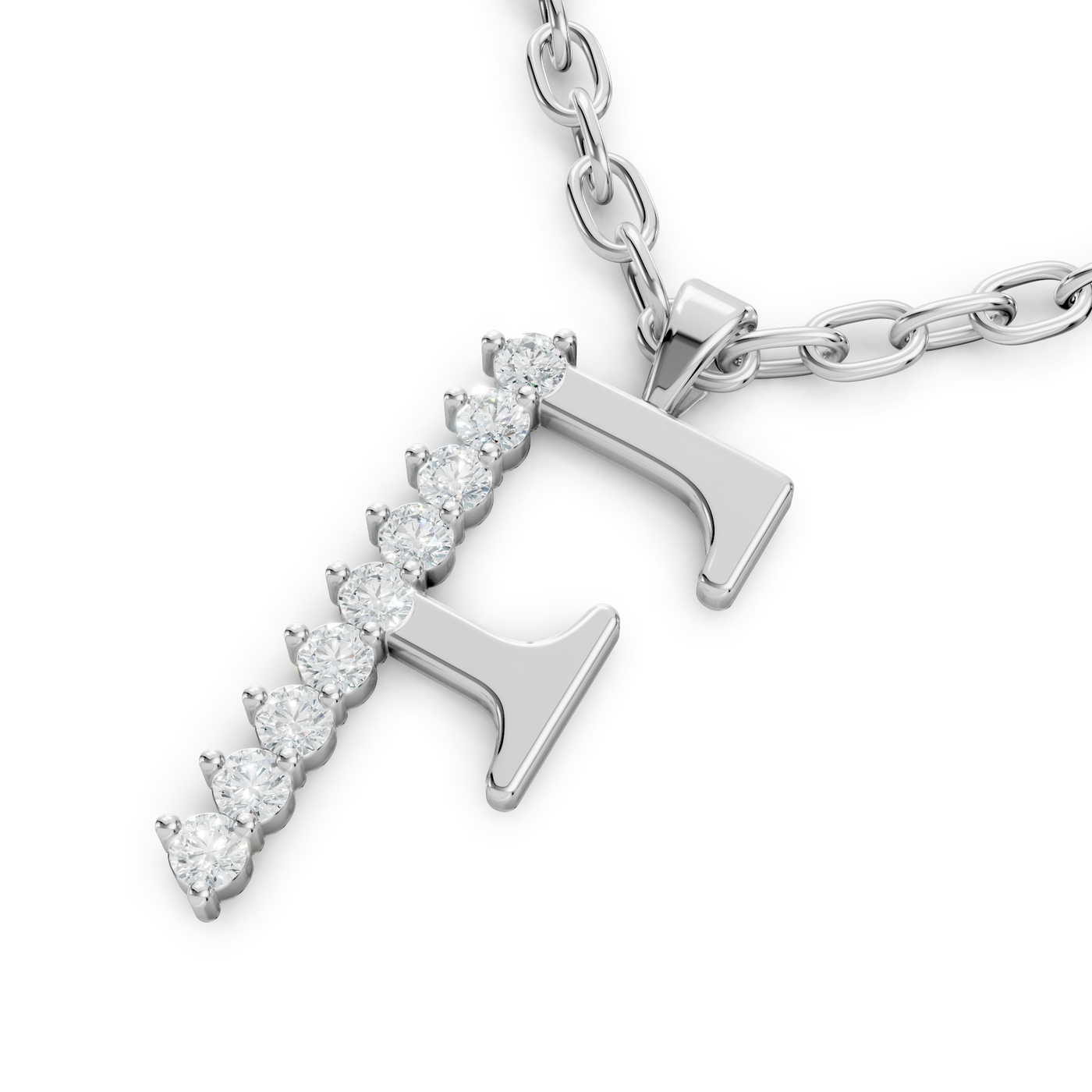 Buchstaben-Anhänger „F“ mit 8 Diamanten in 9K Weißgold