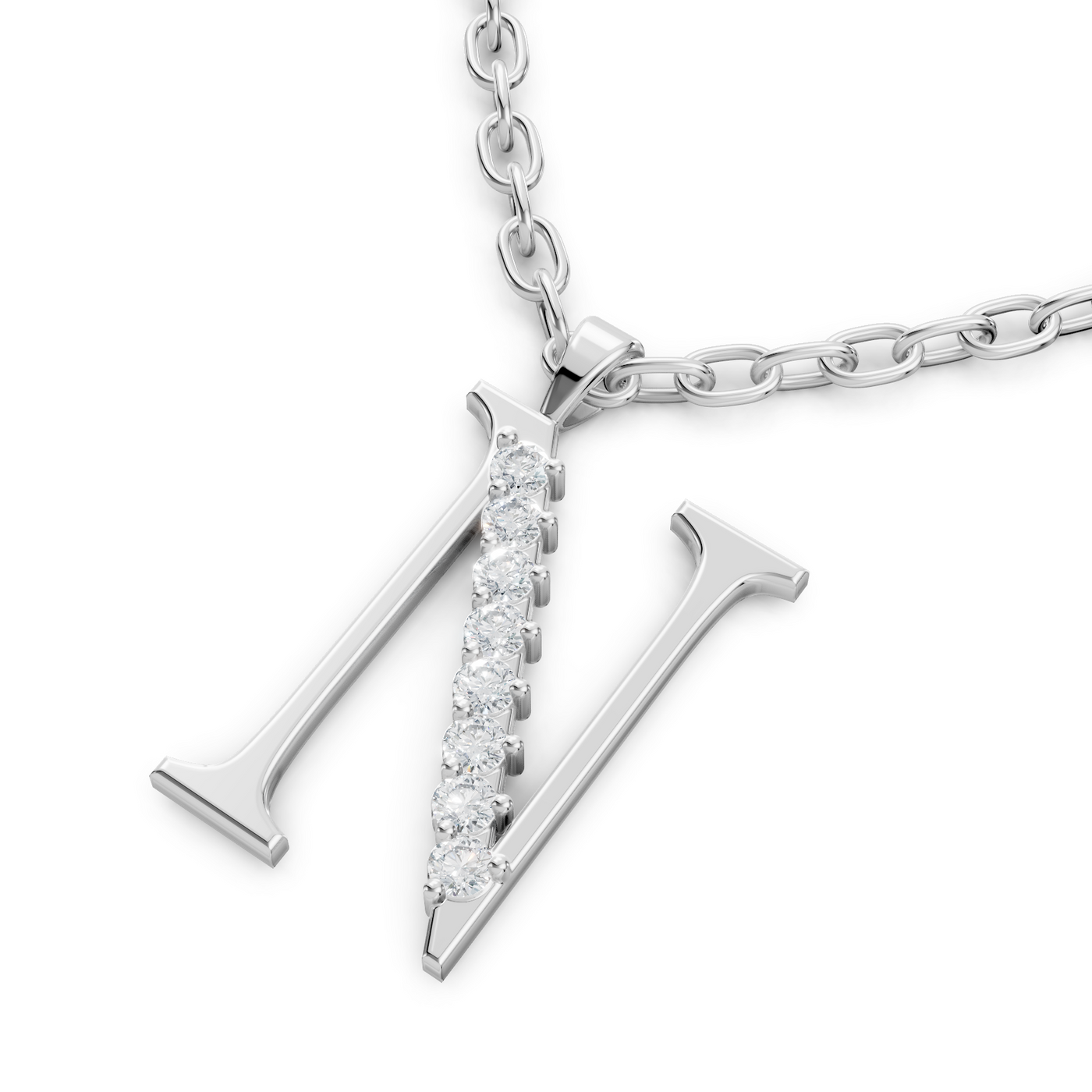 Buchstaben-Anhänger „N“ mit 3 Diamanten in 9K Weißgold