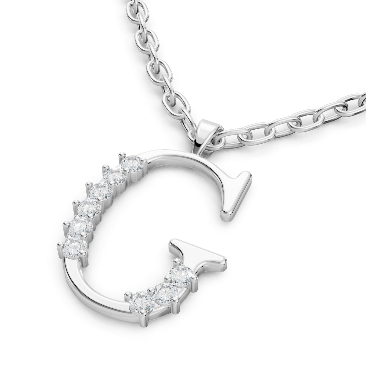 Anhänger G mit 8 Diamanten - 9K Weissgold - hochwertiger Schmuck von Rosy Lab Diamonds