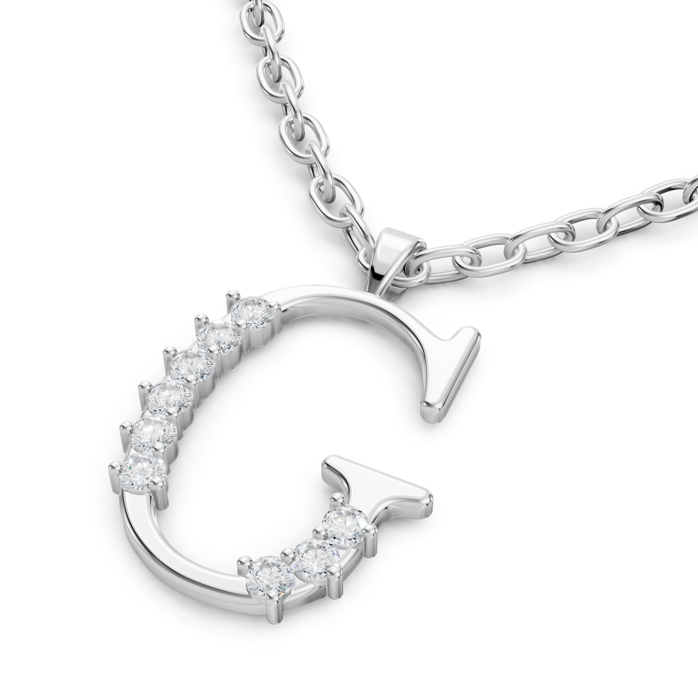 Buchstaben-Anhänger „G“ mit 8 Diamanten in 9K Weißgold