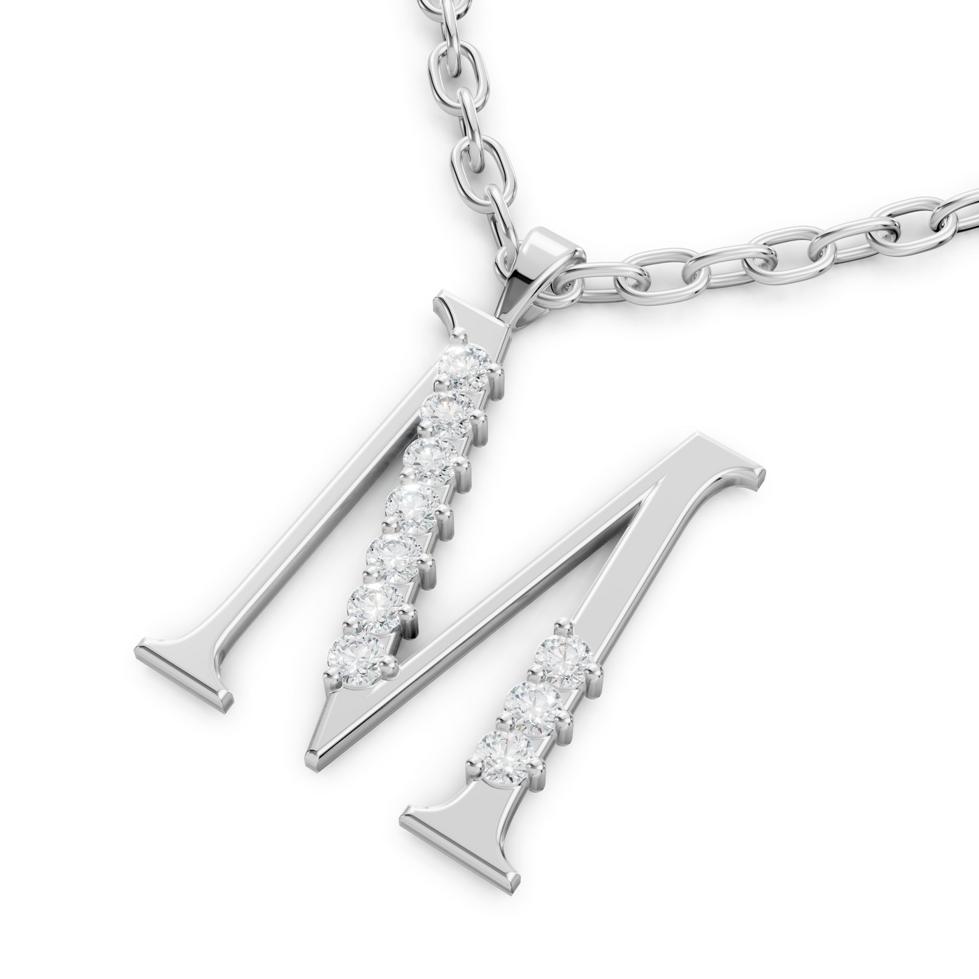 Buchstaben-Anhänger „M“ mit 6 Diamanten in 9K Weißgold