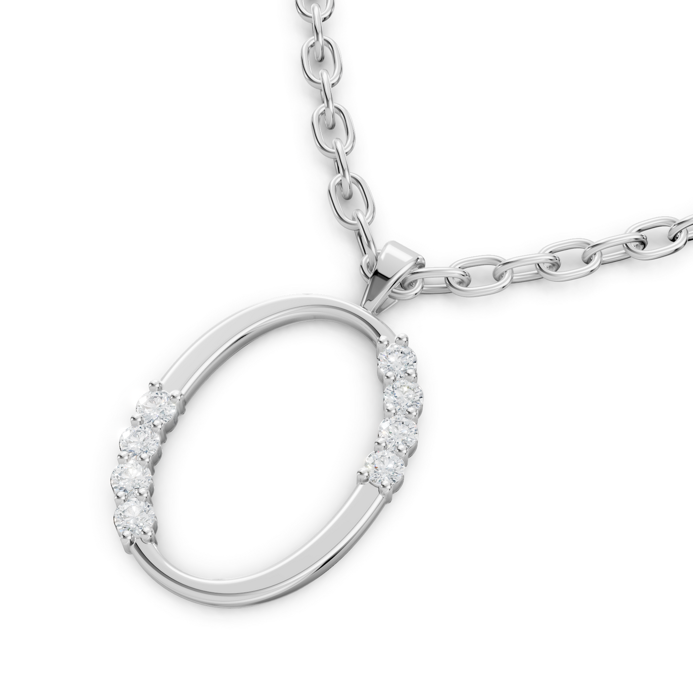 Buchstaben-Anhänger „O“ mit 5 Diamanten in 9K Weißgold