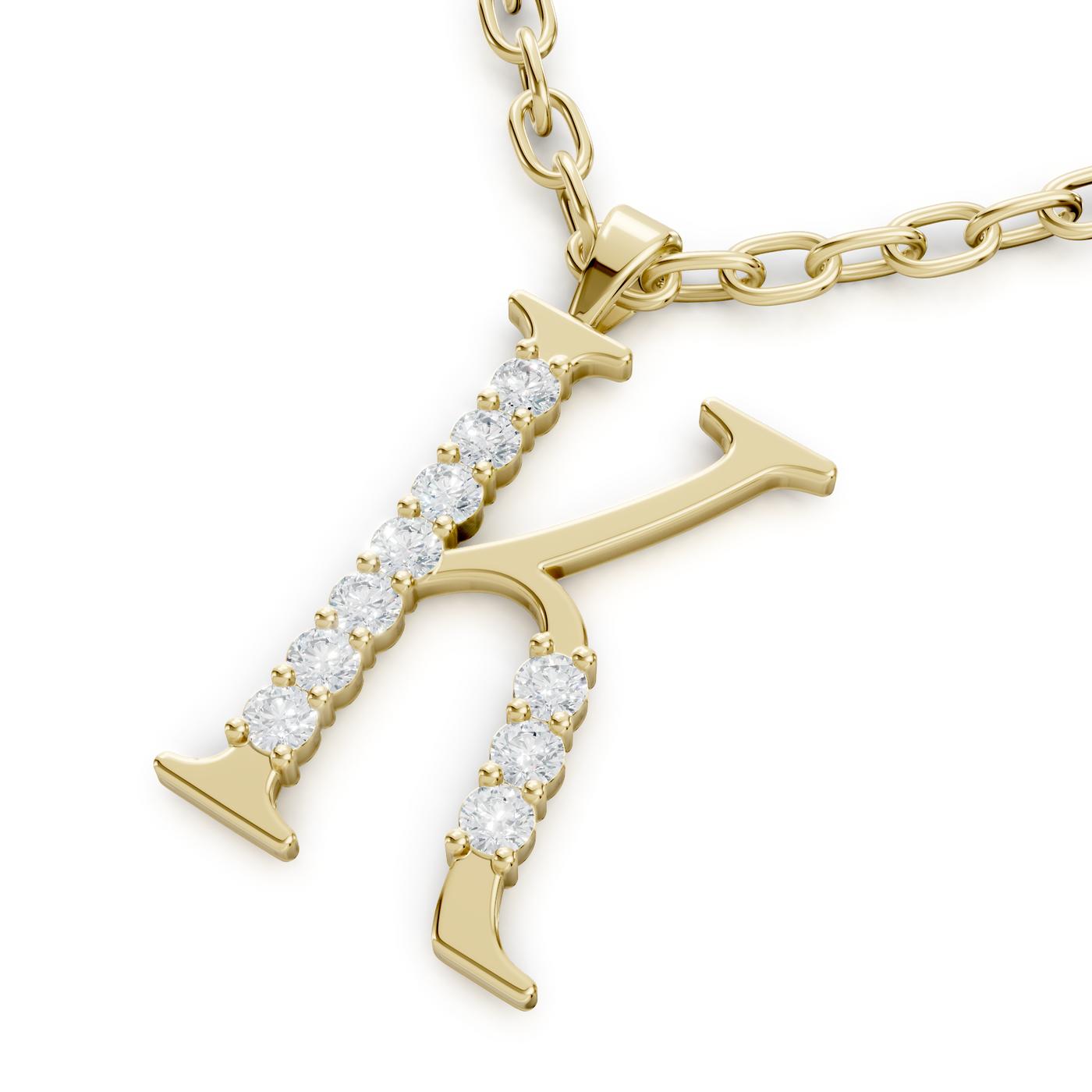 Pendentif K avec 5 diamants - Or Jaune 9 carats - Bijoux haut de gamme de Rosy Lab Diamonds