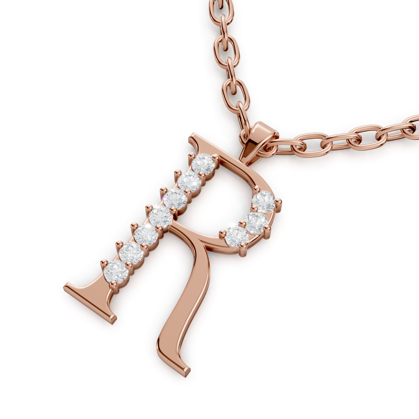 Buchstaben-Anhänger „R“ mit 5 Diamanten in 9K Roségold